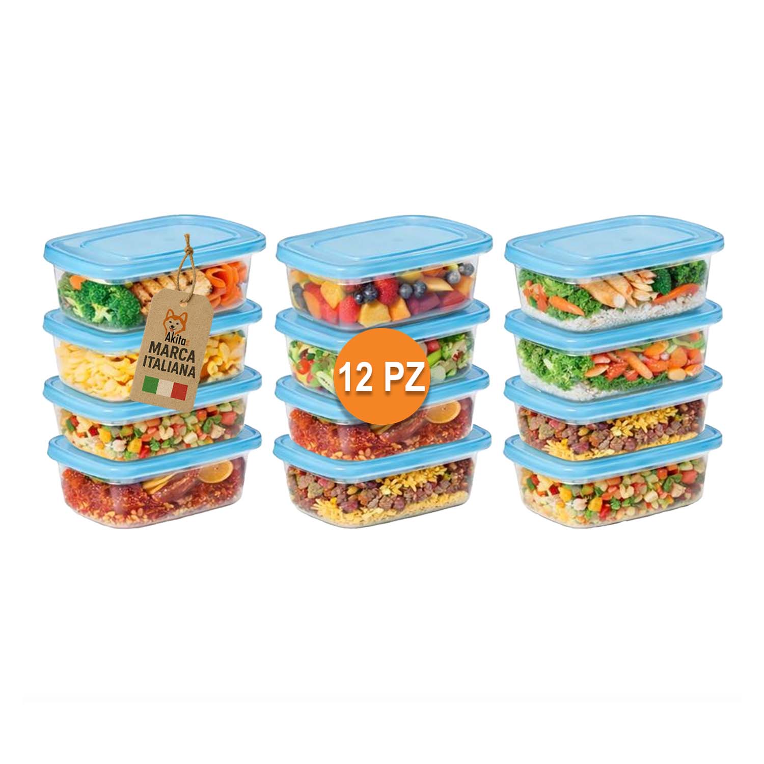 Set 12 contenitori ovali 500 ml con coperchio blu