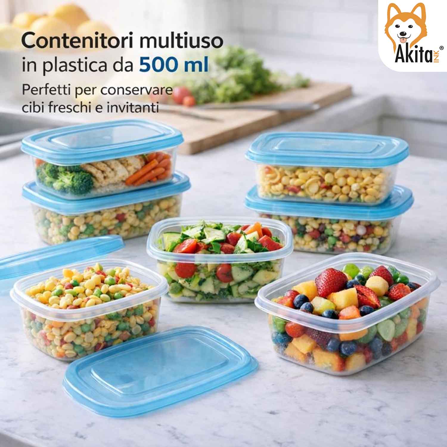Set 12 Contenitori Ovali 500 ml con Coperchio Blu foto 3