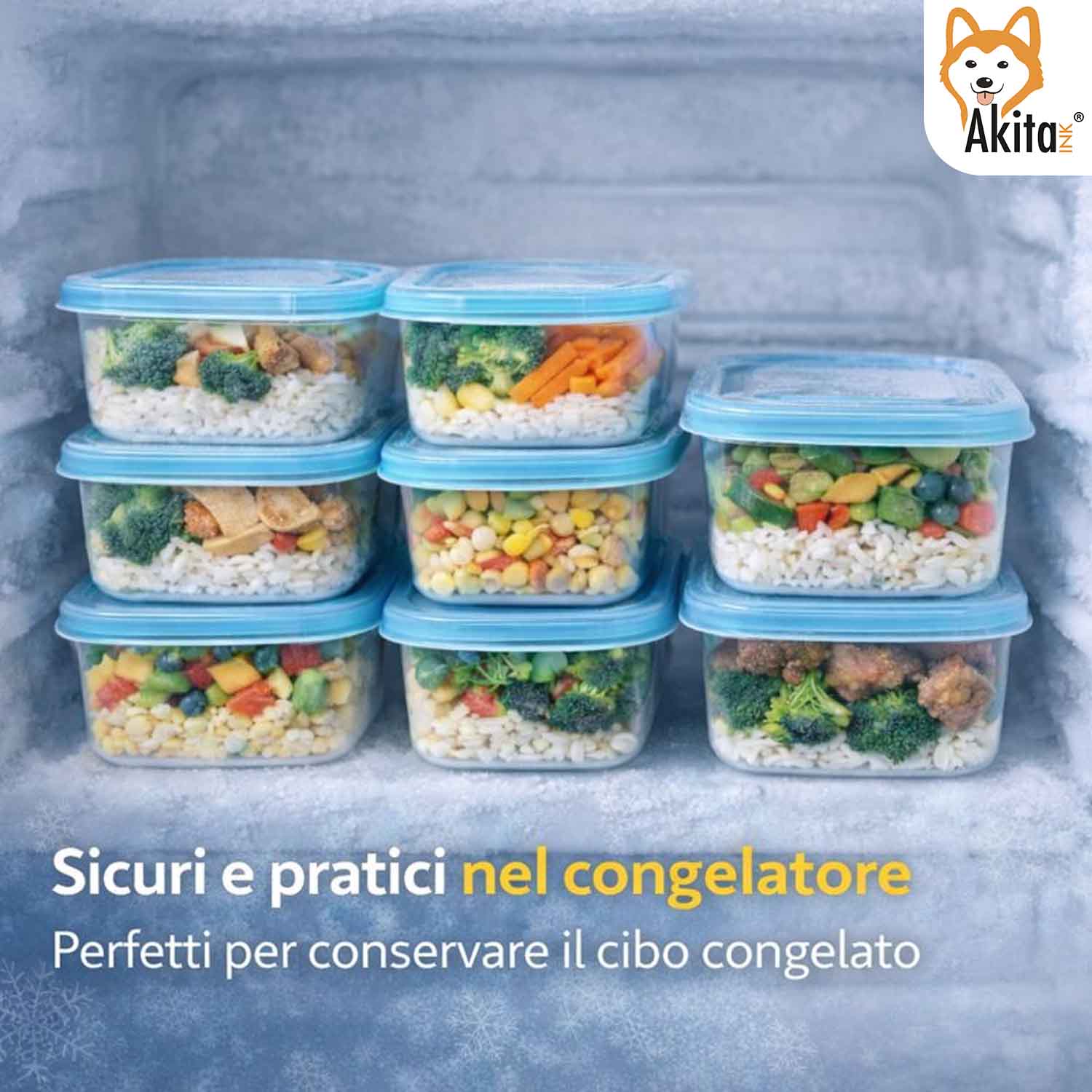 Set 12 Contenitori Ovali 500 ml con Coperchio Blu foto 5