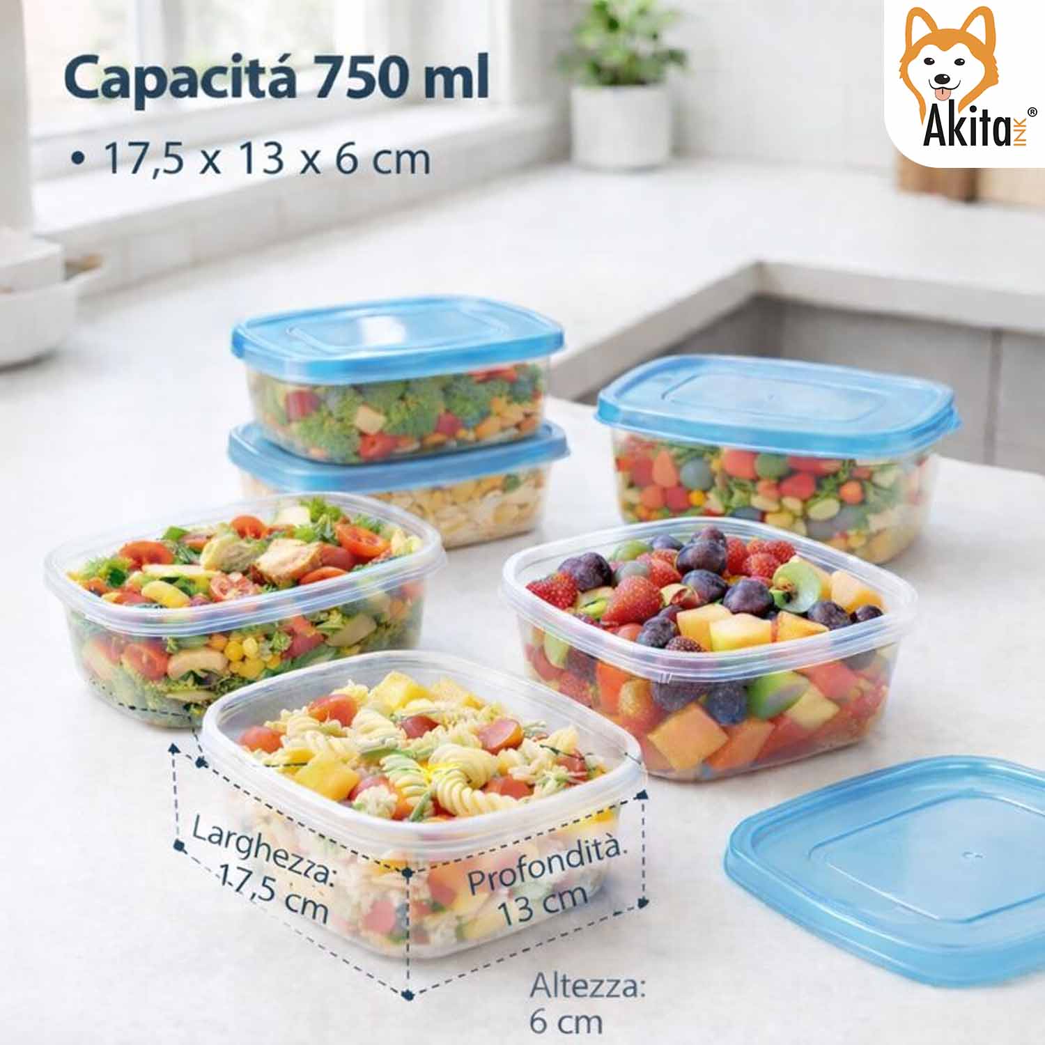 Set 12 Contenitori Ovali 750 ml con Coperchio Blu foto 4