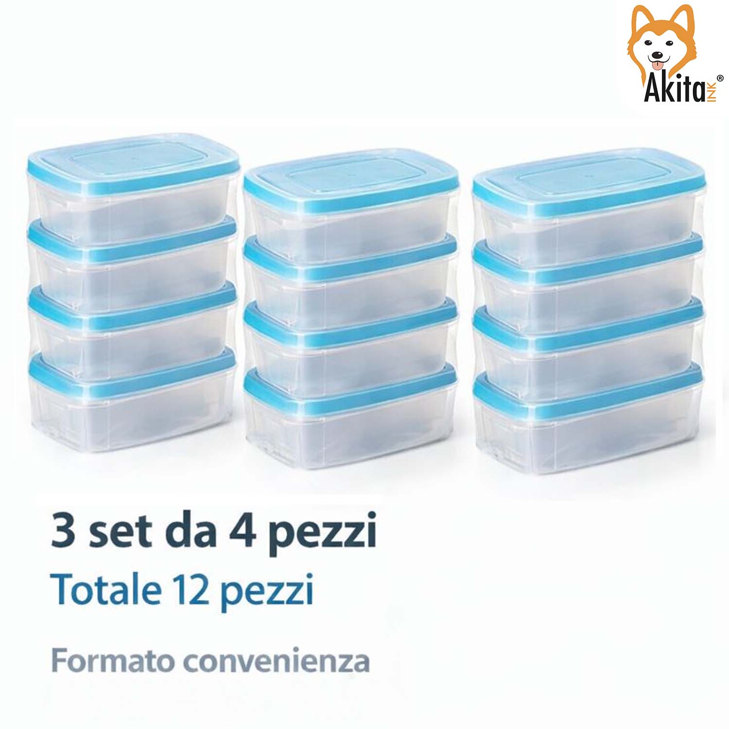 Set 12 Contenitori Ovali 750 ml con Coperchio Blu foto 6
