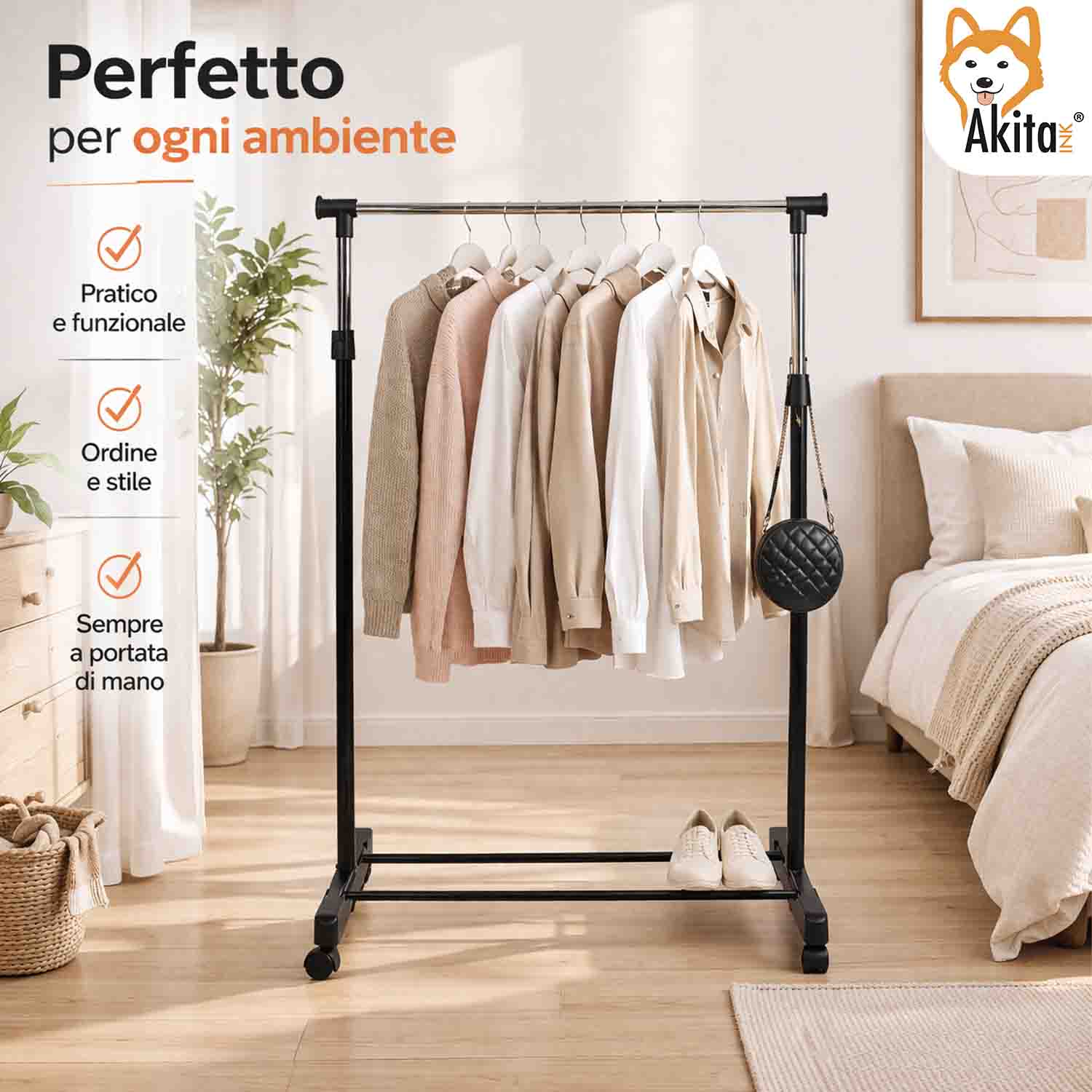 Stand Appendiabiti con Ruote Barra Estensibile Acciaio foto 3