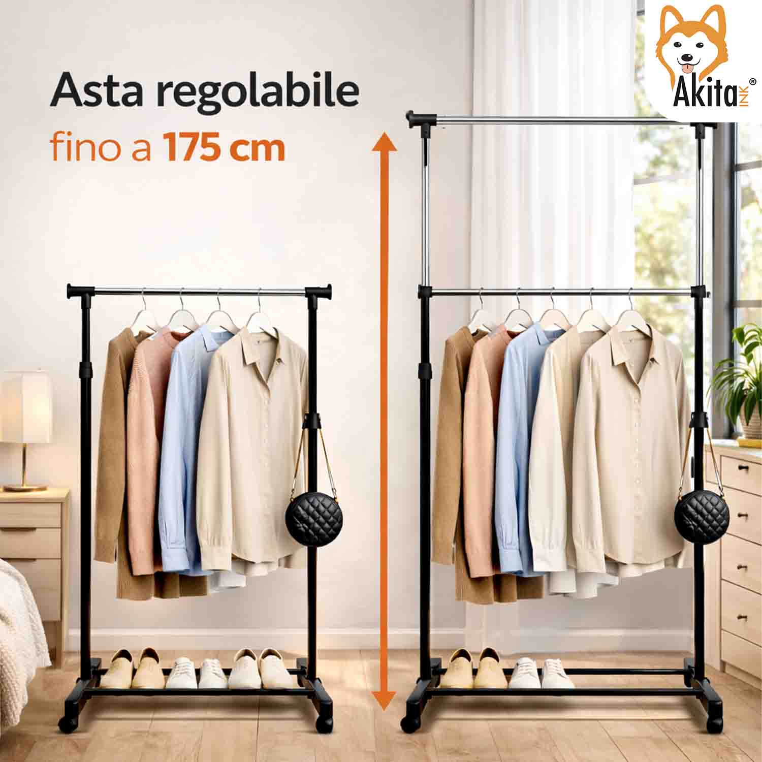 Stand Appendiabiti con Ruote Barra Estensibile Acciaio foto 4