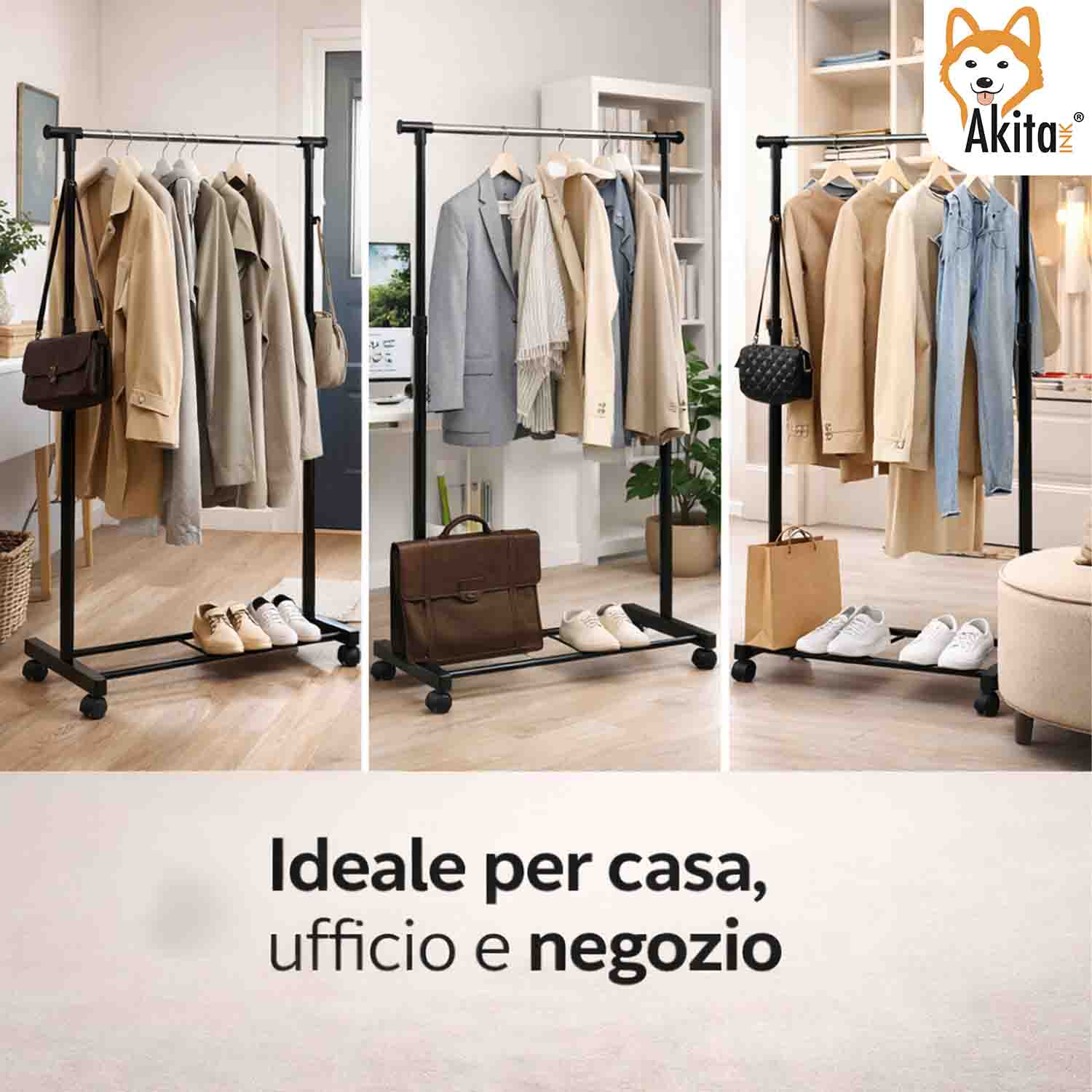 Stand Appendiabiti con Ruote Barra Estensibile Acciaio foto 5