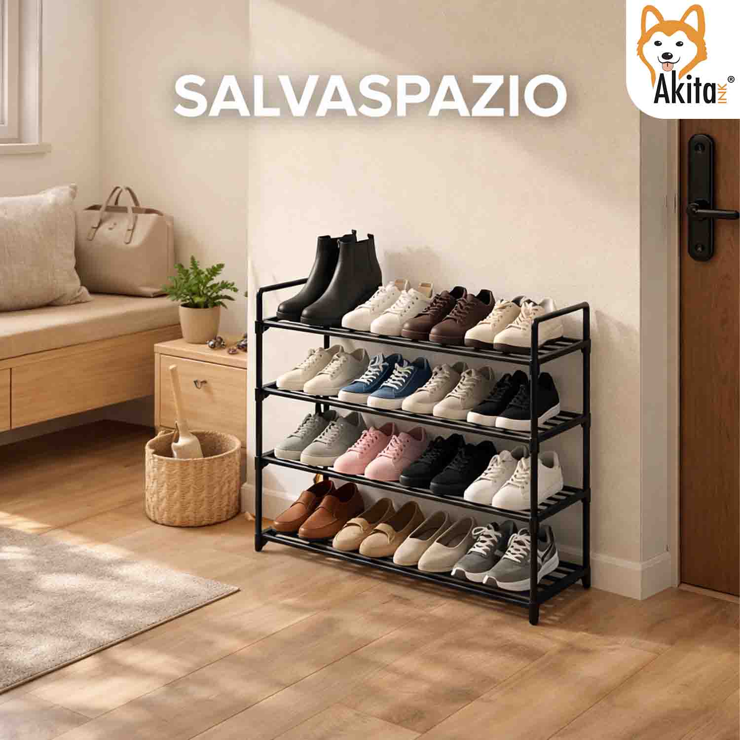 Scarpiera 4 Ripiani in Metallo Nero 65,5x29,5x72 cm foto 3