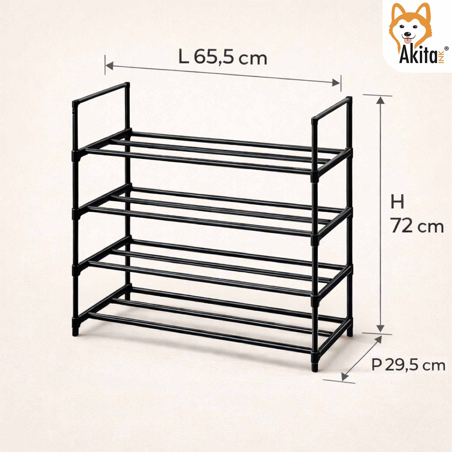 Scarpiera 4 Ripiani in Metallo Nero 65,5x29,5x72 cm foto 4