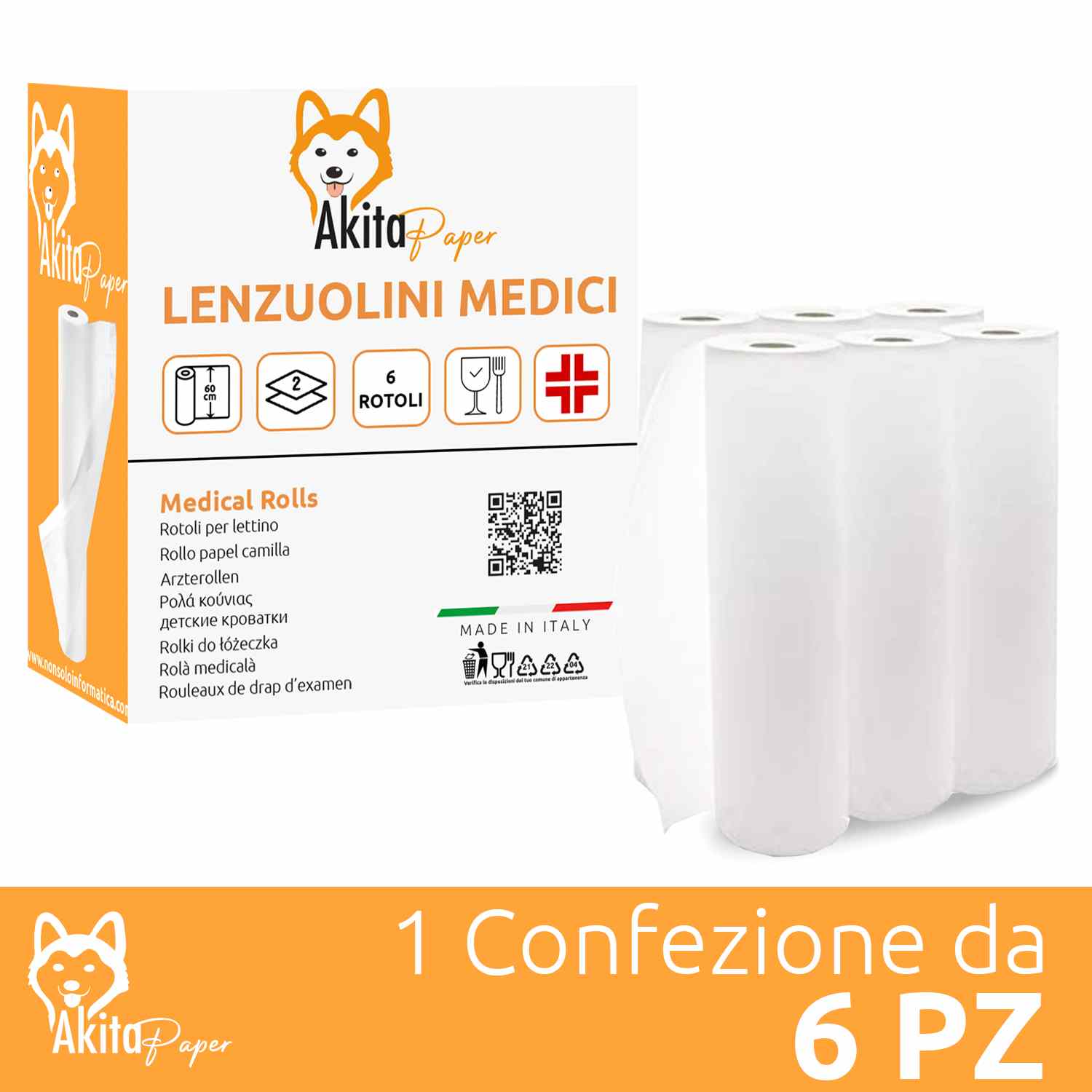 6 Rotoli Lenzuolino Medico 60X75 metri 100% pura cellulosa Made in Italy foto 3