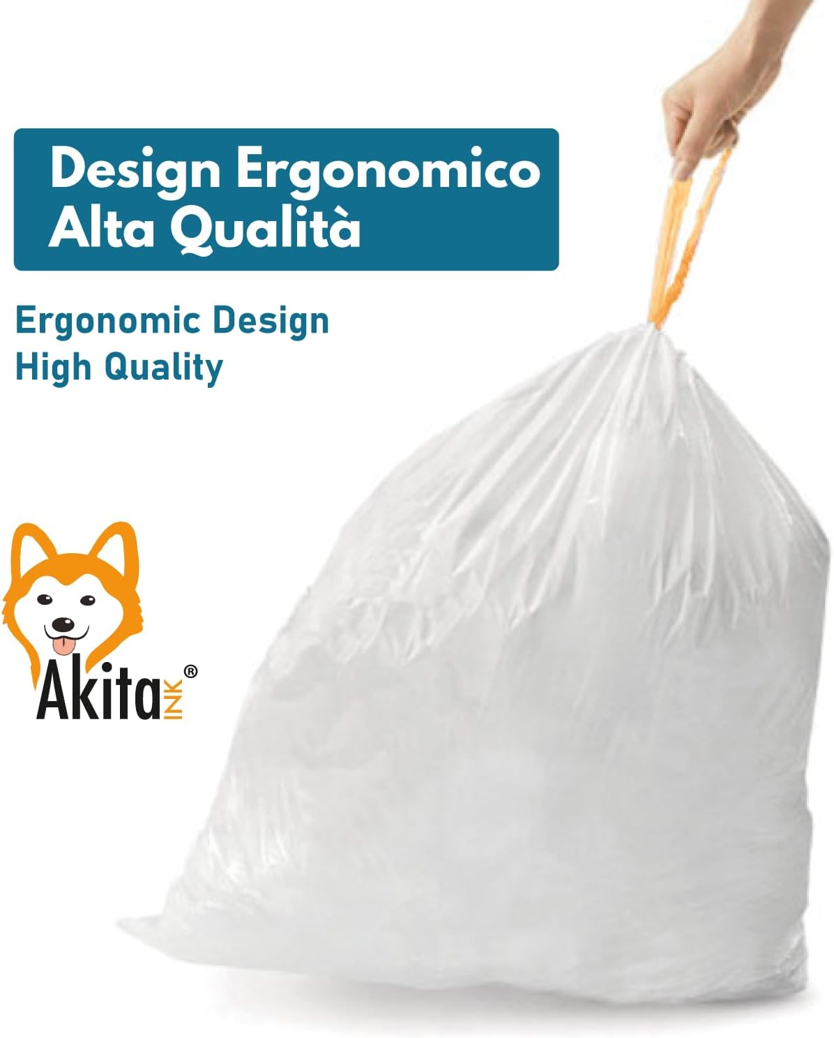 AkitaInk, 160 sacchi per pattumiera 70X110 con manici Alta Resistenza, 110L foto 4