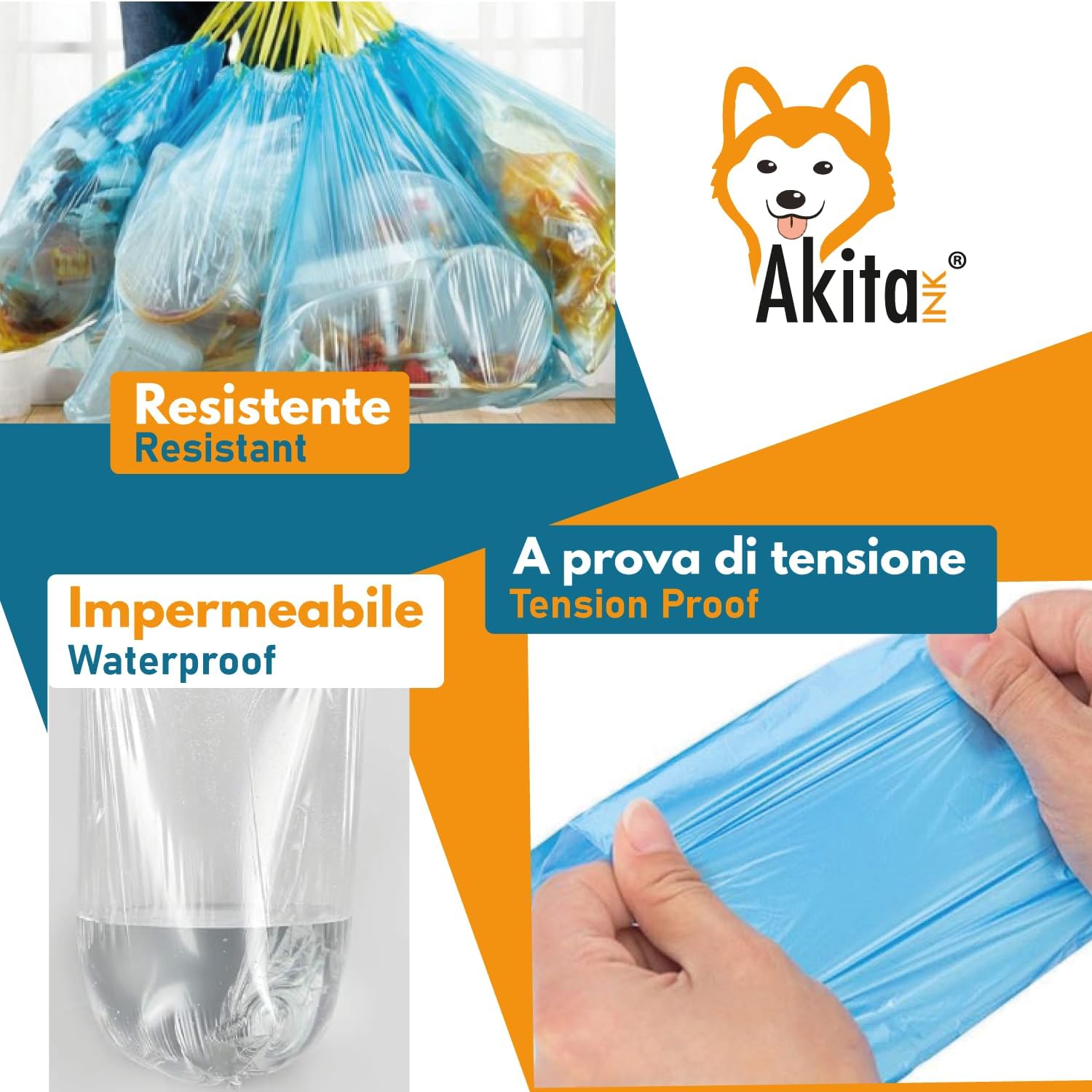 AkitaInk, 160 sacchi per pattumiera 70X110 con manici Alta Resistenza, 110L foto 5