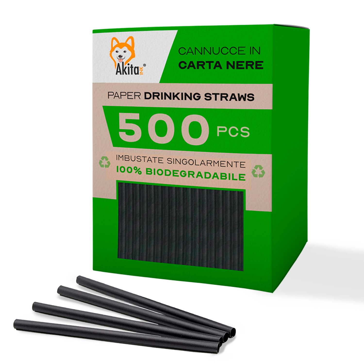 Akitaink [500 pezzi - 20 cm - 6mm] Cannucce per cocktail nere in carta - Nero foto 2