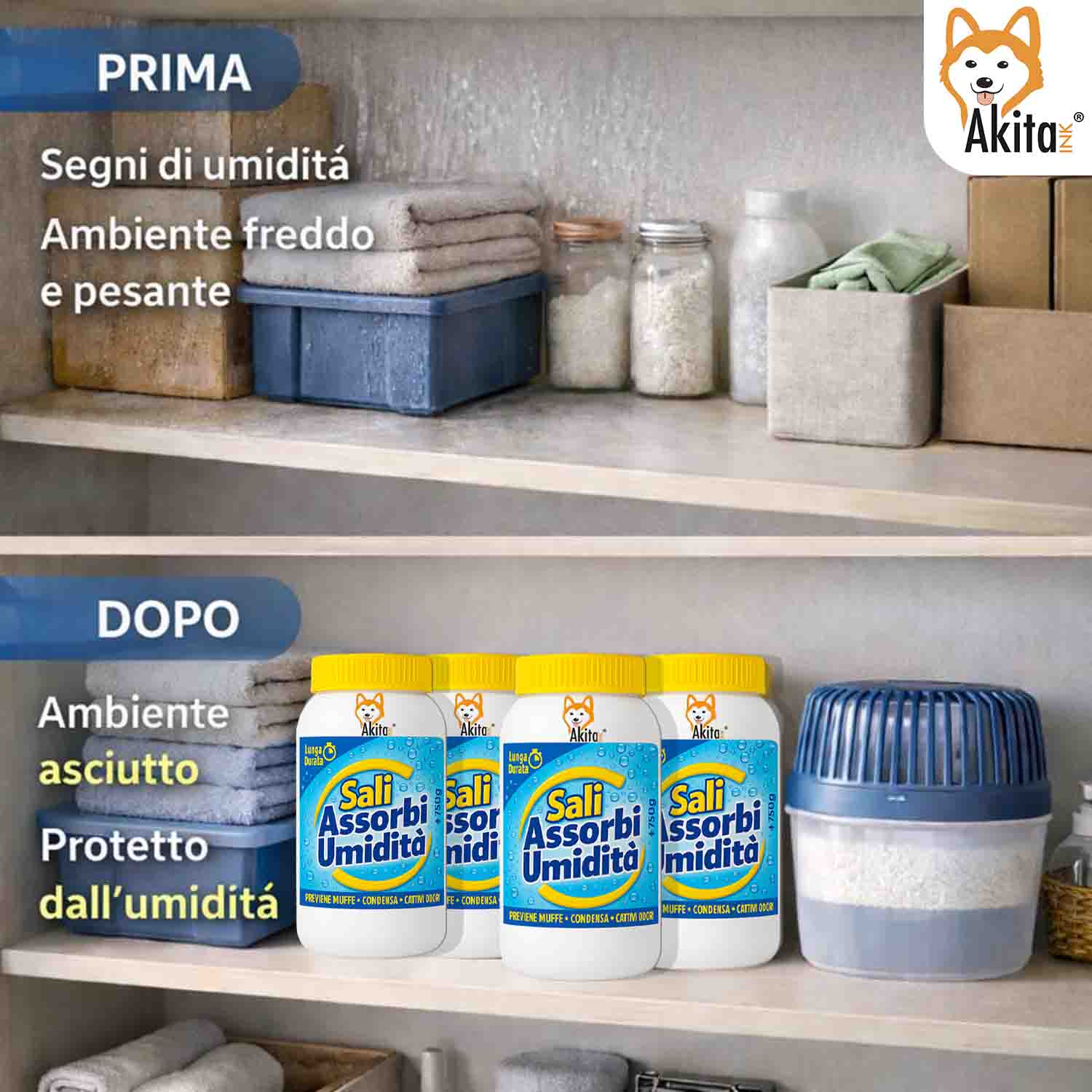 4 Pz Sali Assorbiumidita' 750 g Antimuffa Ricarica Universale foto 3