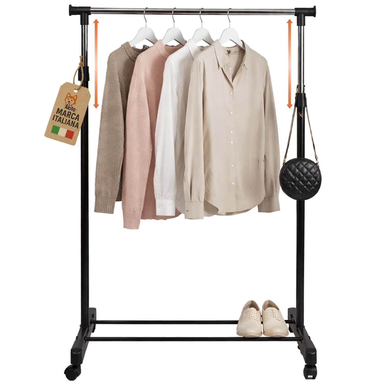Stand Appendiabiti con Ruote Barra Estensibile Acciaio foto 2
