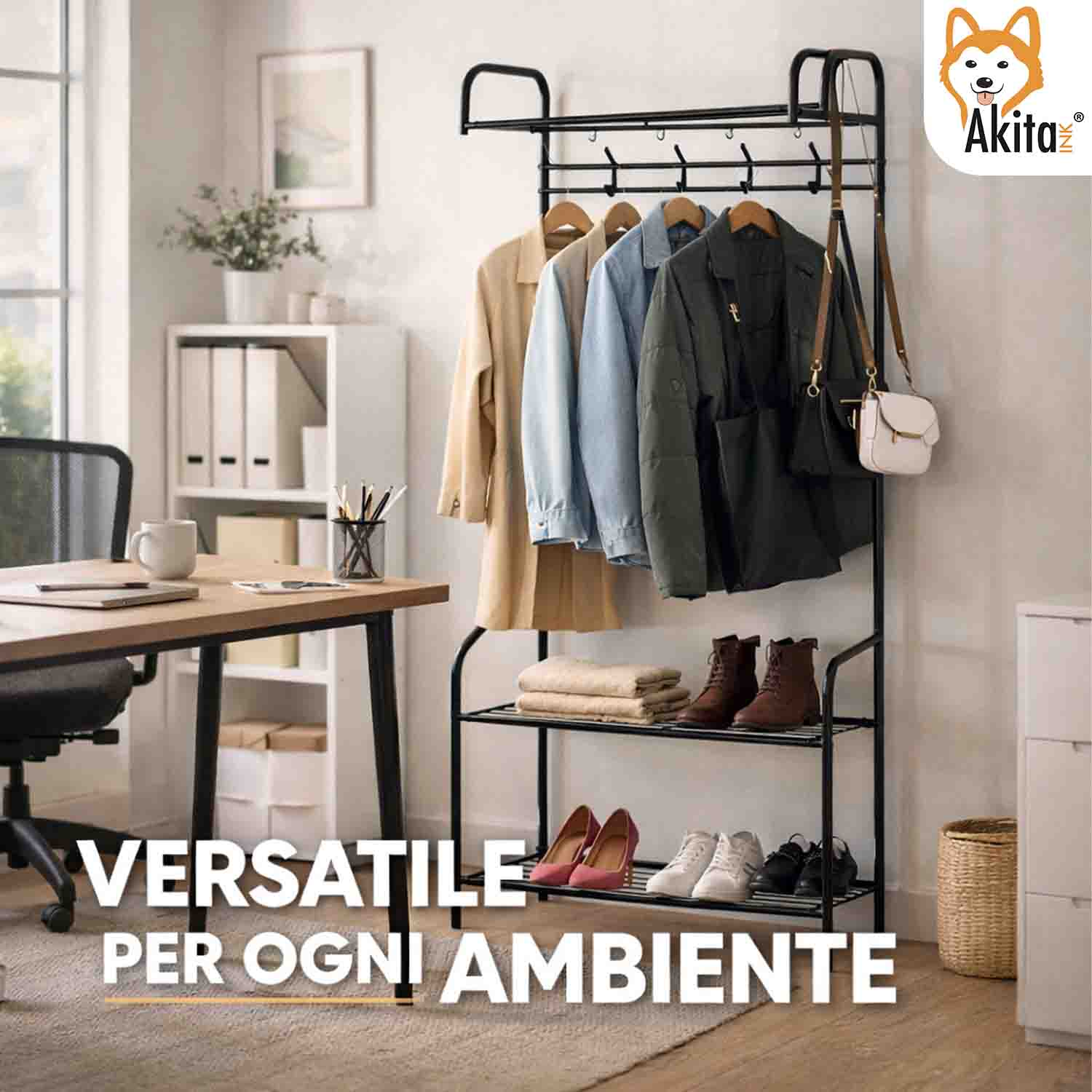 Stand Appendiabiti da Terra con Ripiani e Ganci Nero foto 6