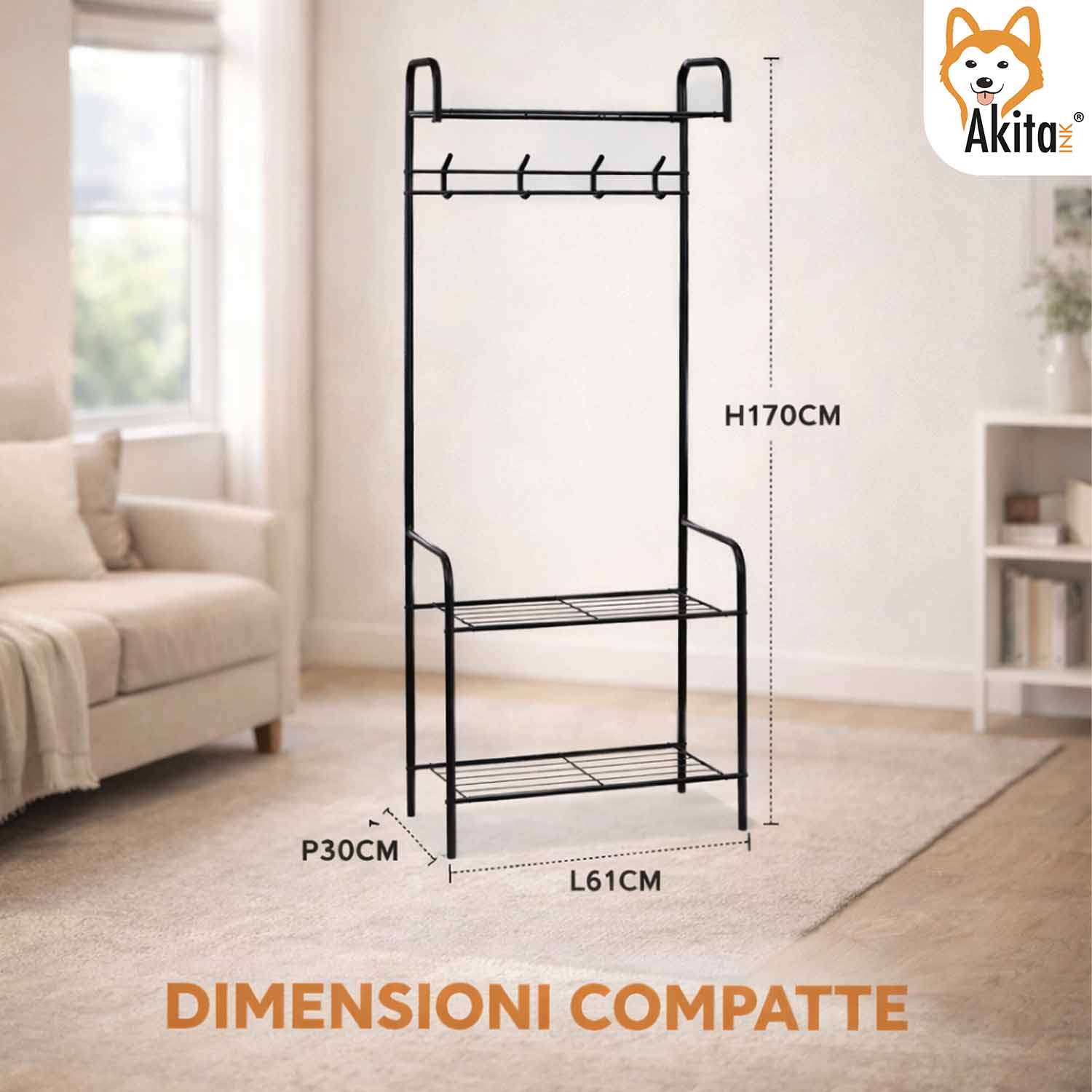 Stand Appendiabiti da Terra con Ripiani e Ganci Nero foto 3