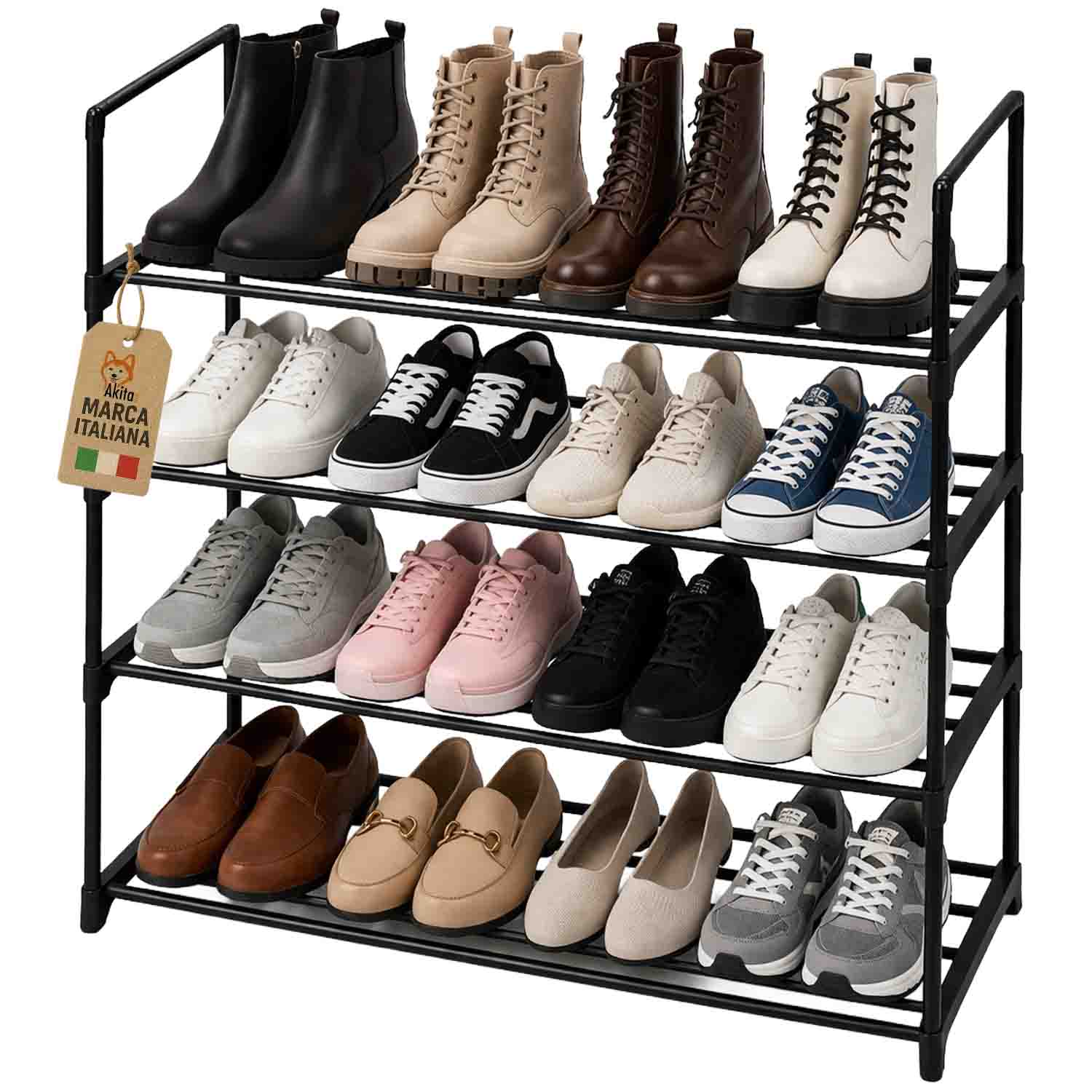 Scarpiera 4 Ripiani in Metallo Nero 65,5x29,5x72 cm foto 2