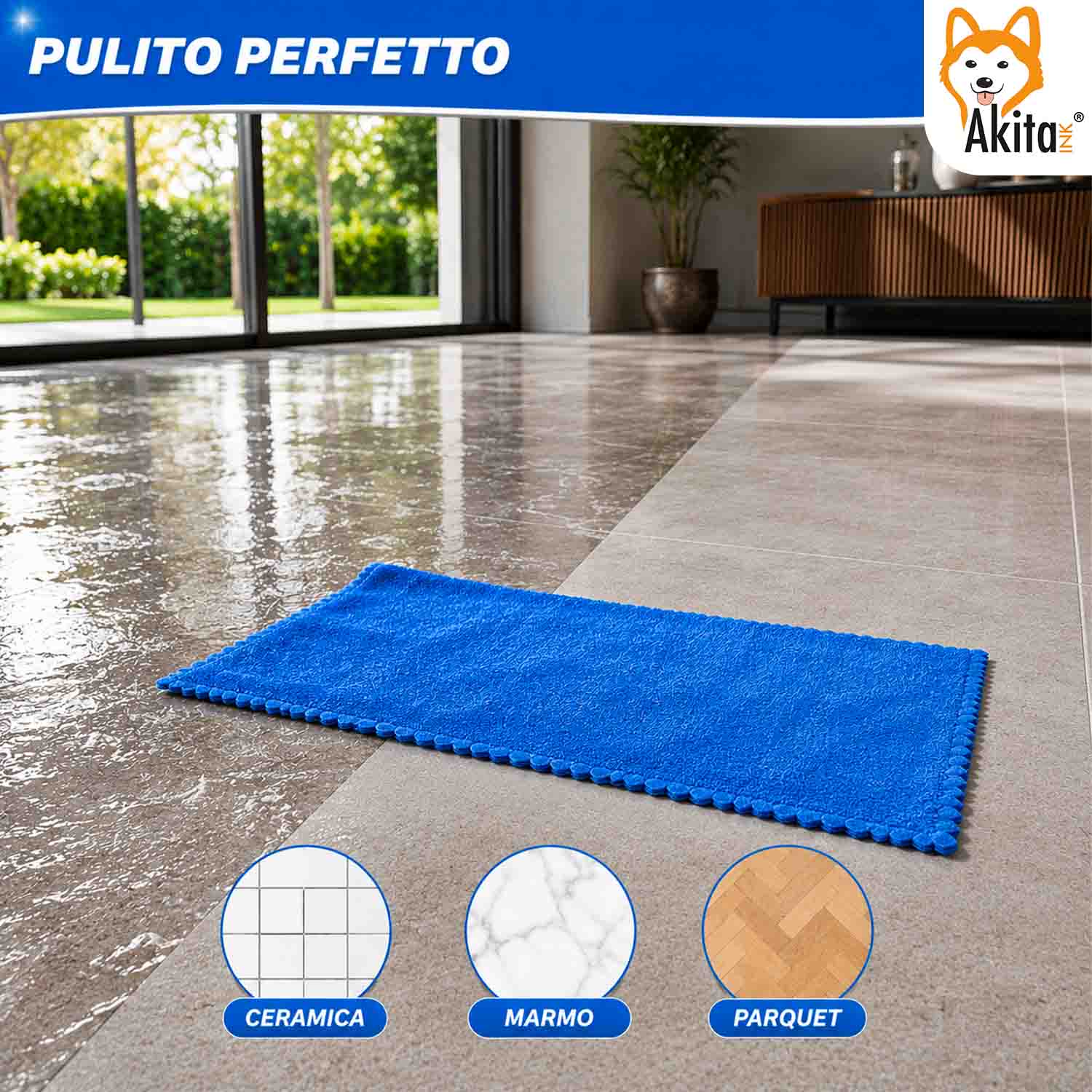Akitaink 3 Panni Pavimenti Microfibra Basic 50x70 cm foto 3