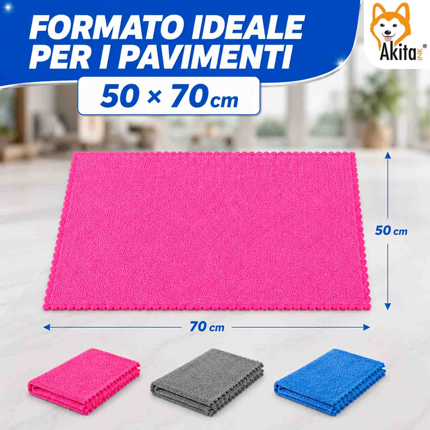 Akitaink 3 Panni Pavimenti Microfibra Basic 50x70 cm foto 6