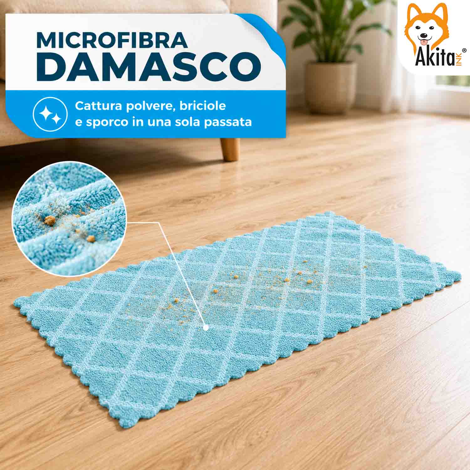 Akitaink 3 Panni Pavimenti Microfibra Damasco 48x68 cm foto 3