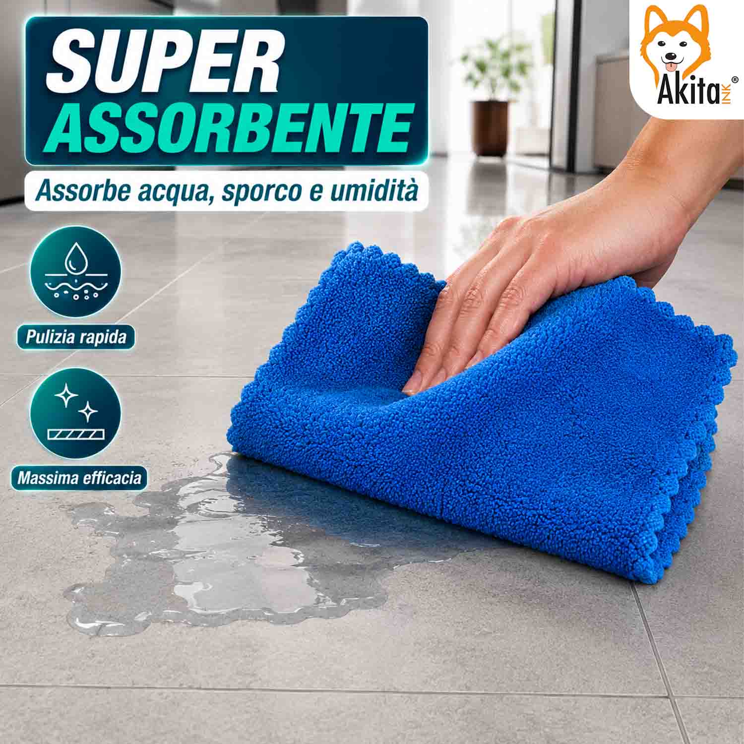 Akitaink 3 Panni Pavimenti Microfibra Doppia Azione 50x70 cm foto 4