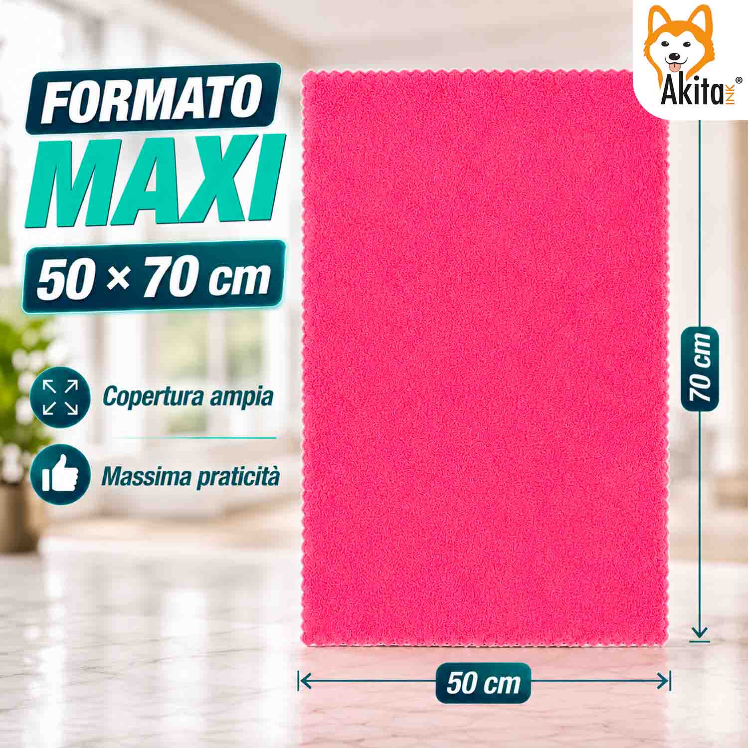 Akitaink 3 Panni Pavimenti Microfibra Doppia Azione 50x70 cm foto 6