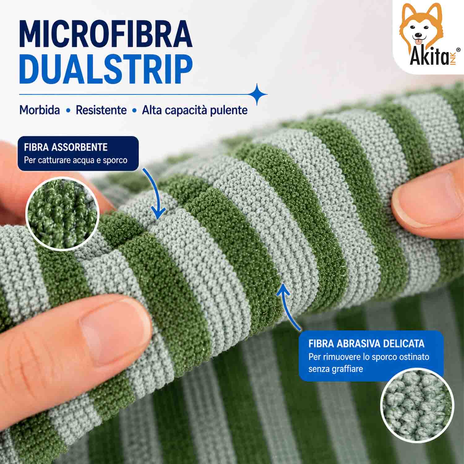 Akitaink 3 Panni Pavimenti Microfibra Dual Strip 50x70 cm foto 3