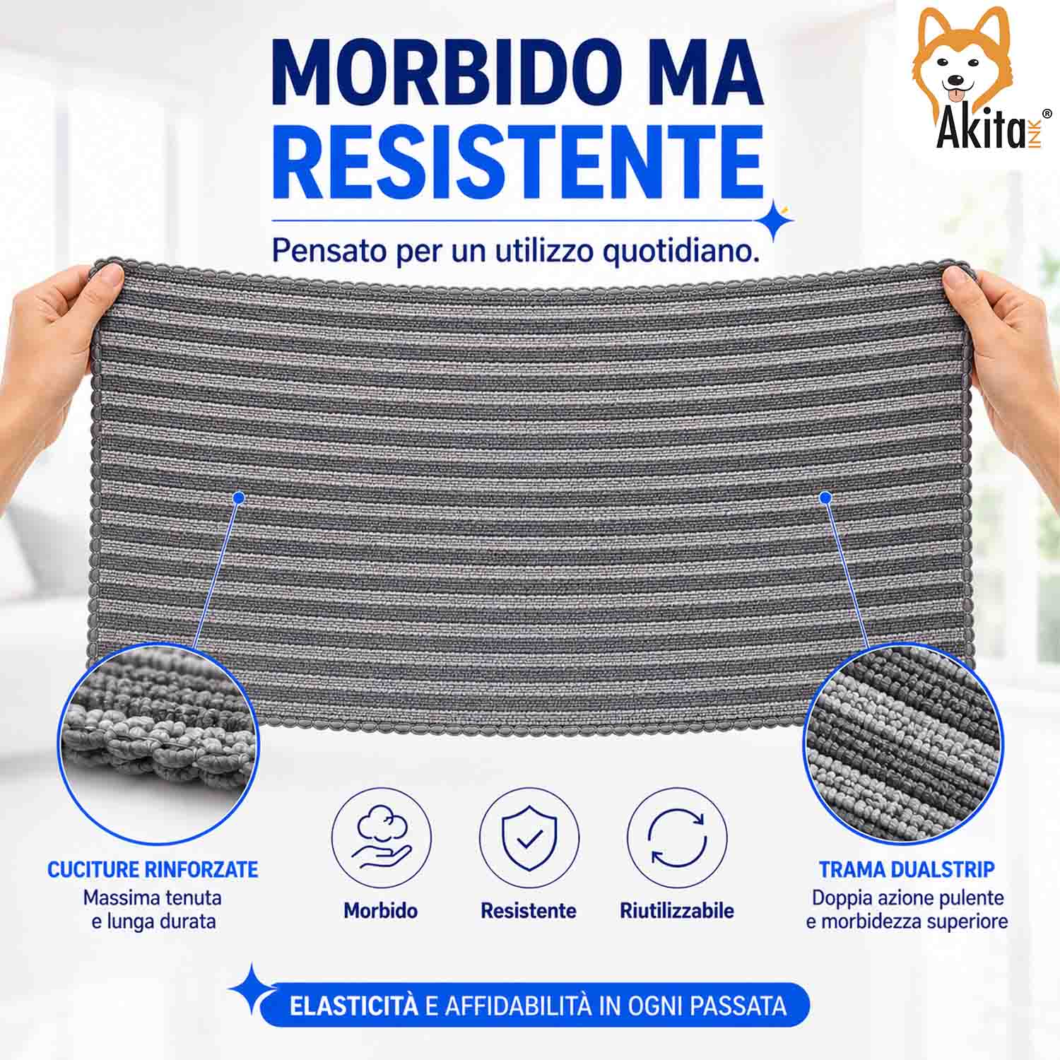 Akitaink 3 Panni Pavimenti Microfibra Dual Strip 50x70 cm foto 6