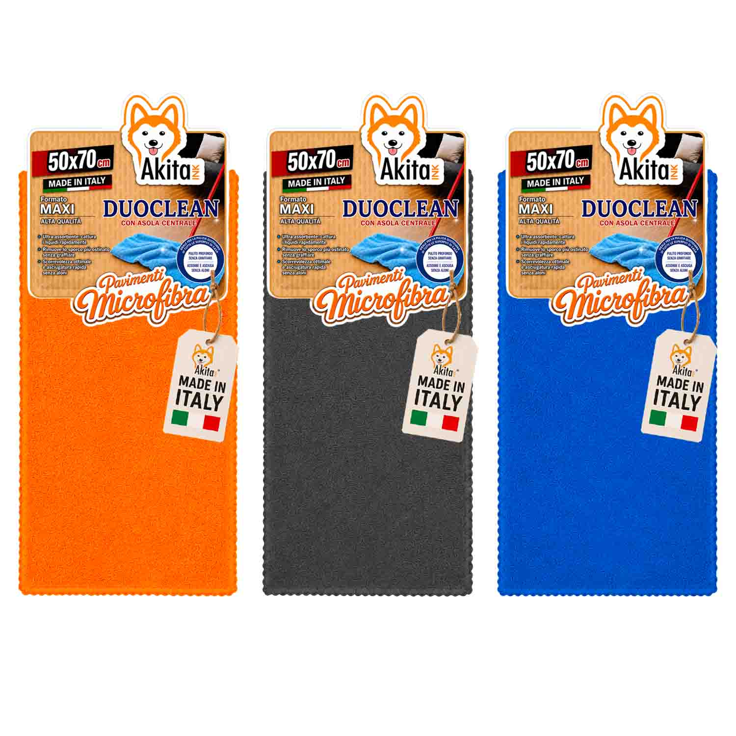 Akitaink 3 panni pavimenti microfibra duo clean 50x70 cm