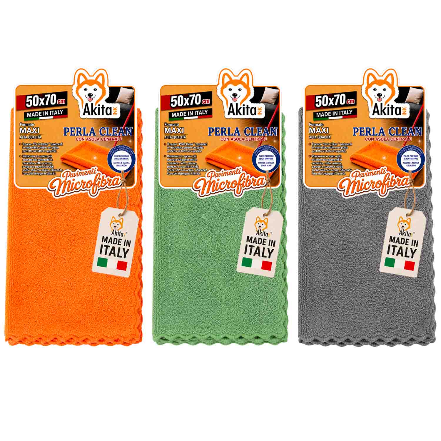 Akitaink 3 panni pavimenti microfibra perla clean 50x70 cm