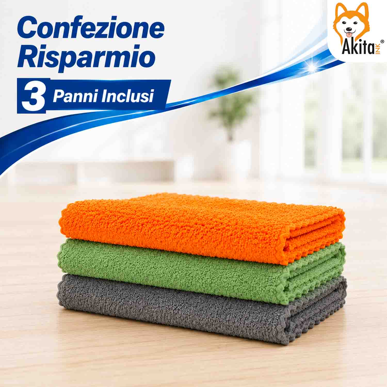 Akitaink 3 Panni Pavimenti Microfibra Perla Clean 50x70 cm foto 6