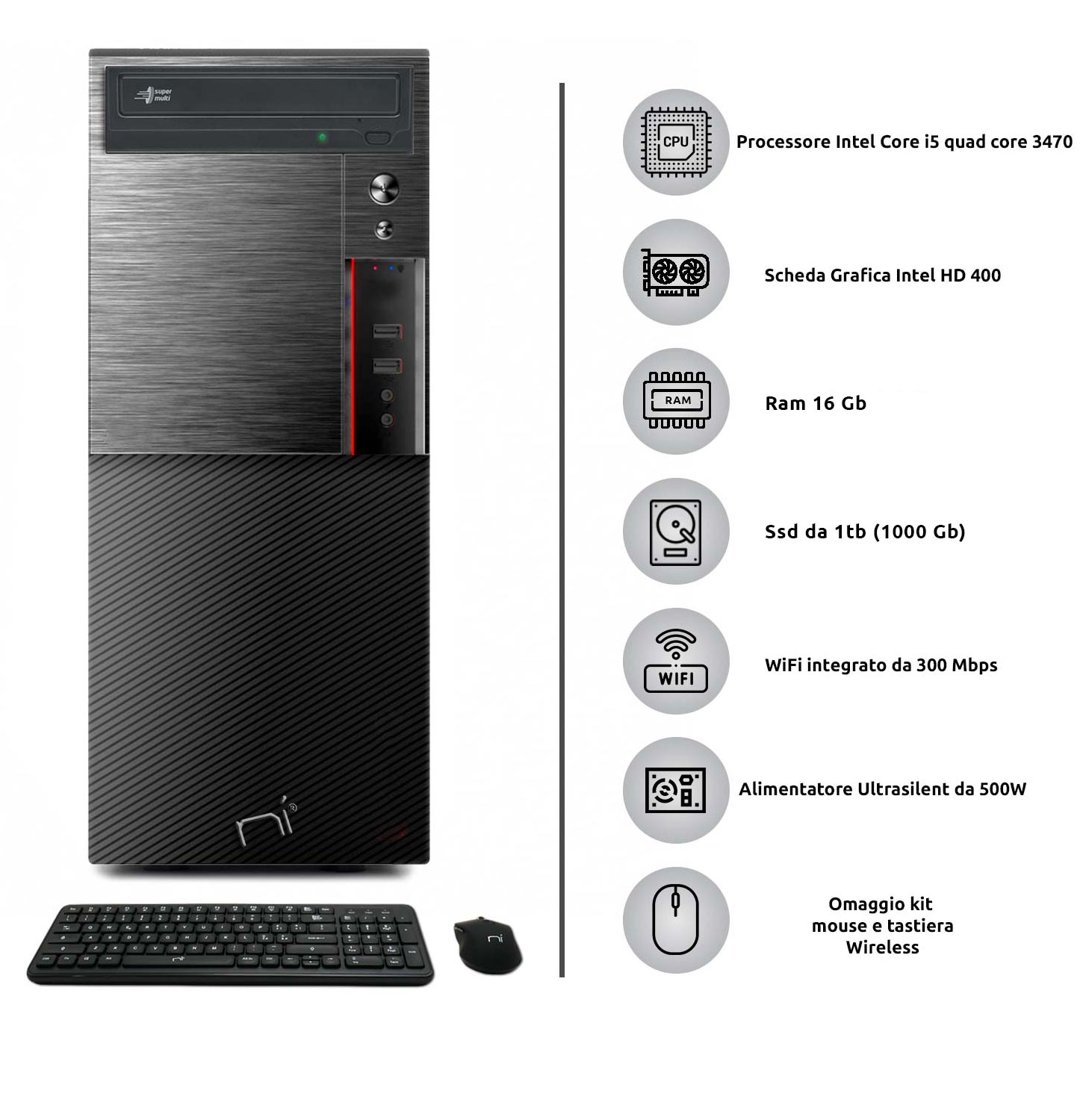 Pc fisso Computer i5 quad core windows 10 pro licenziato 16gb ram, ssd 1Tb, WiFi foto 3