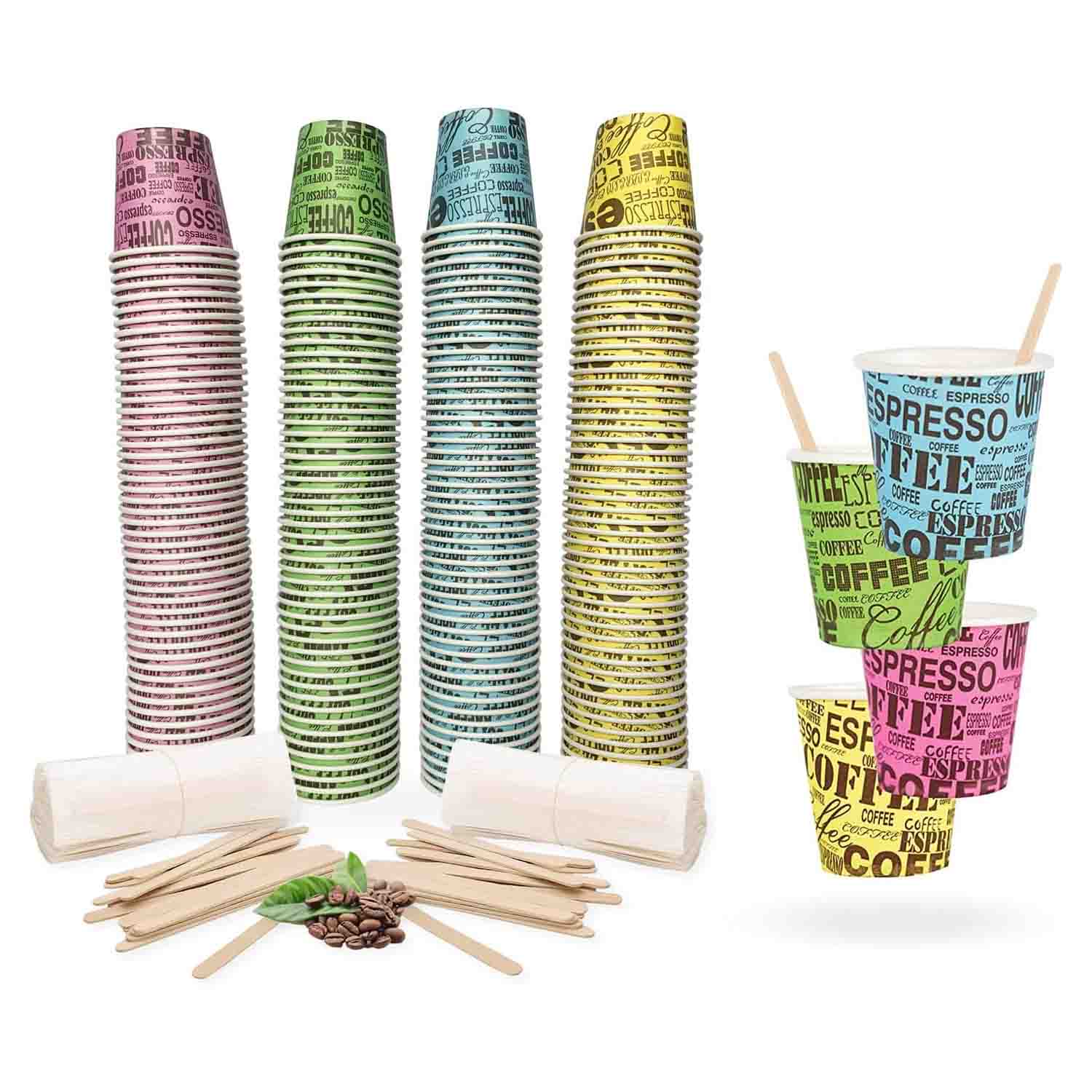 1000 bicchierini caffe' cartoncino + 1000 palette legno