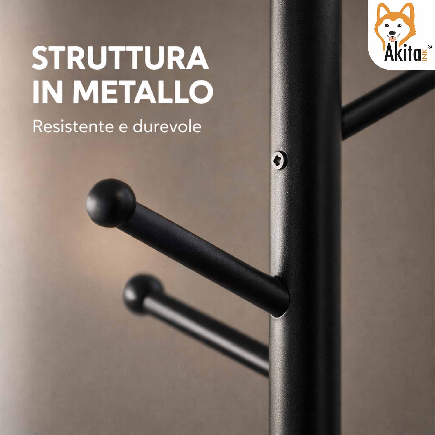 Attaccapanni da Terra Metallo 8 Ganci con Base MDF Nero foto 4