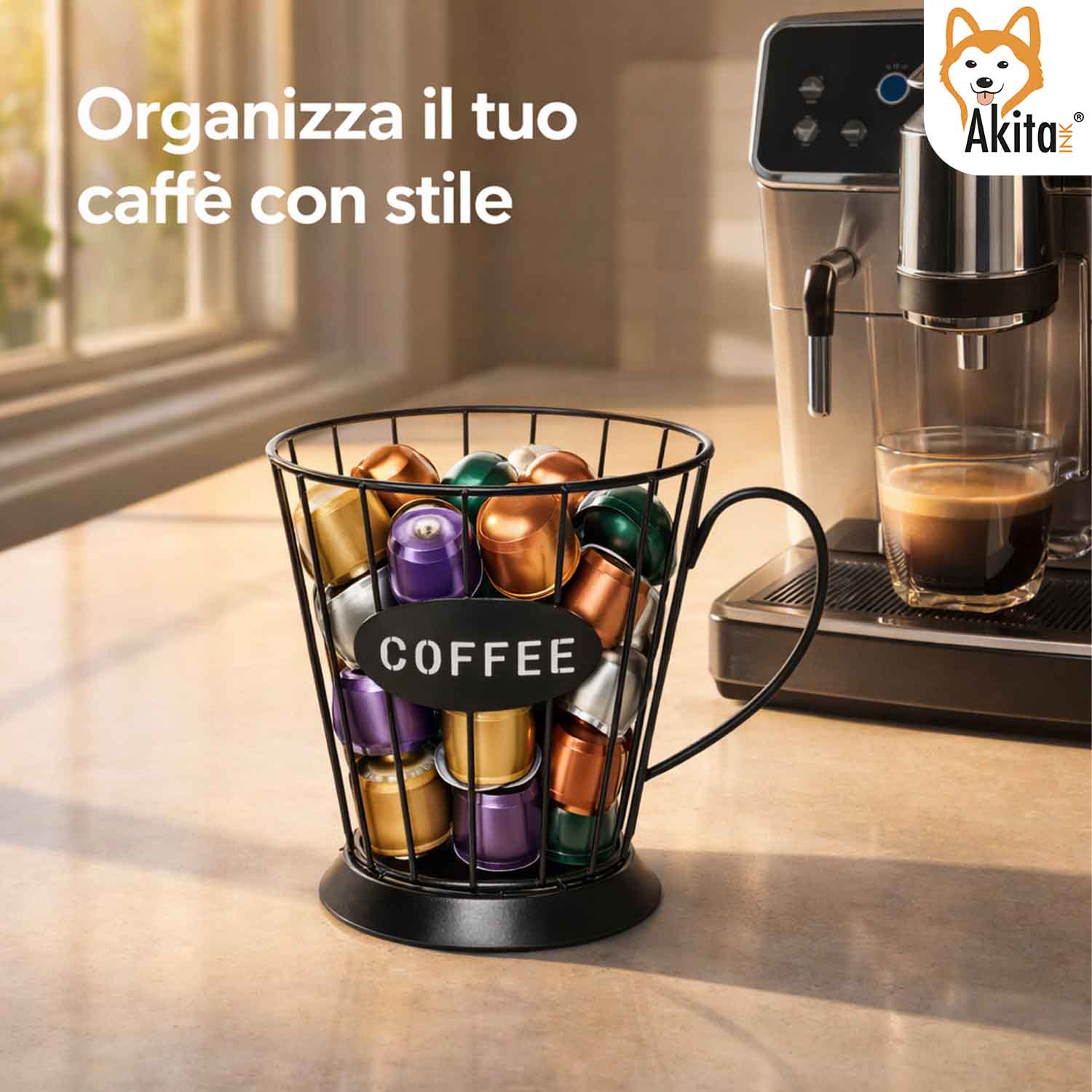 Portacapsule Caffe' in Metallo Design Tazza Nero foto 3
