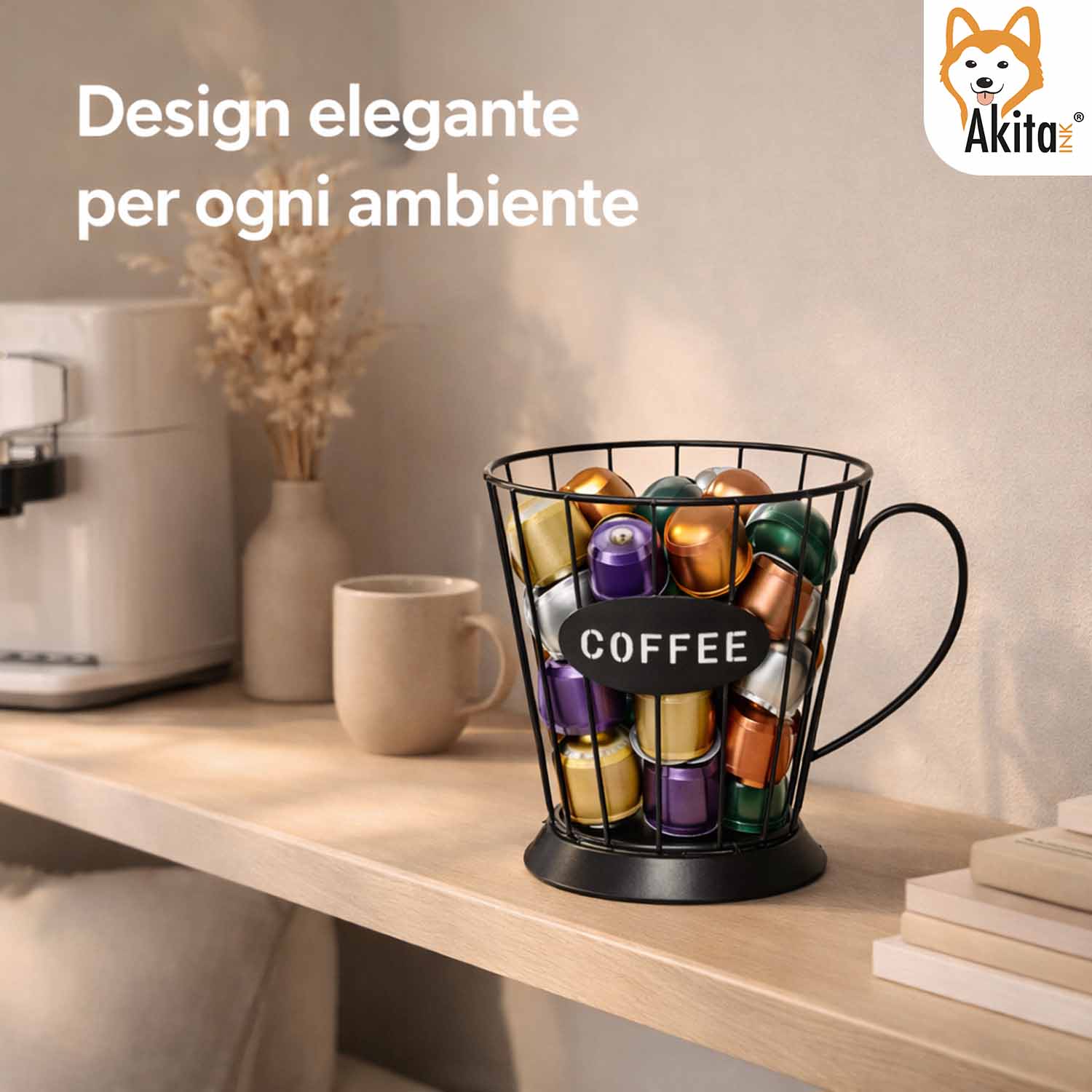 Portacapsule Caffe' in Metallo Design Tazza Nero foto 4