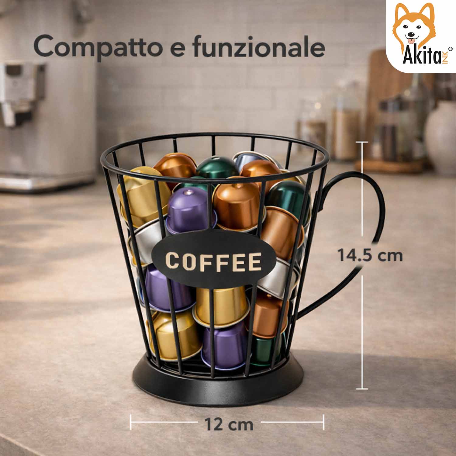 Portacapsule Caffe' in Metallo Design Tazza Nero foto 5