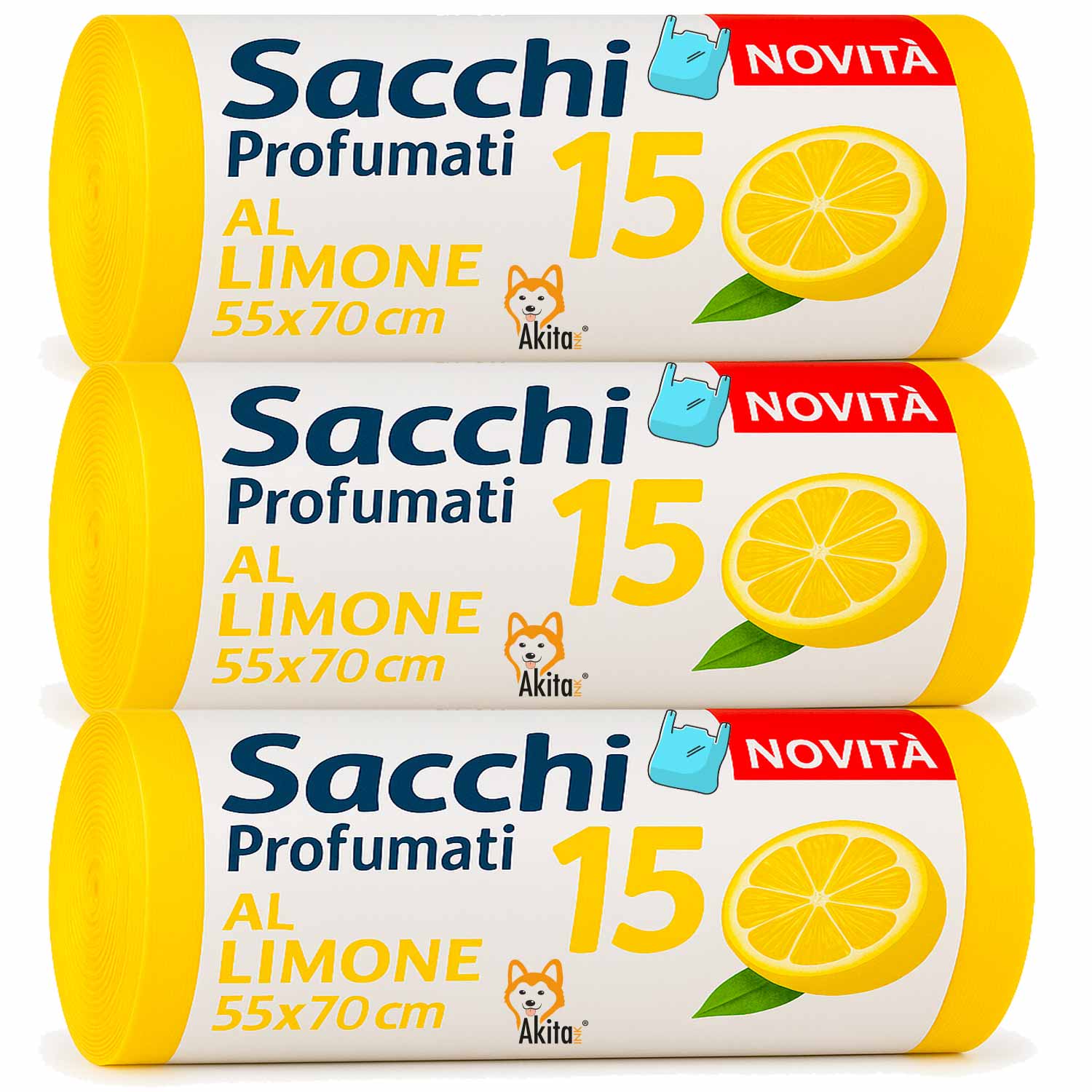 Sacchi spazzatura manici profumati limone 45 pz 55x70cm