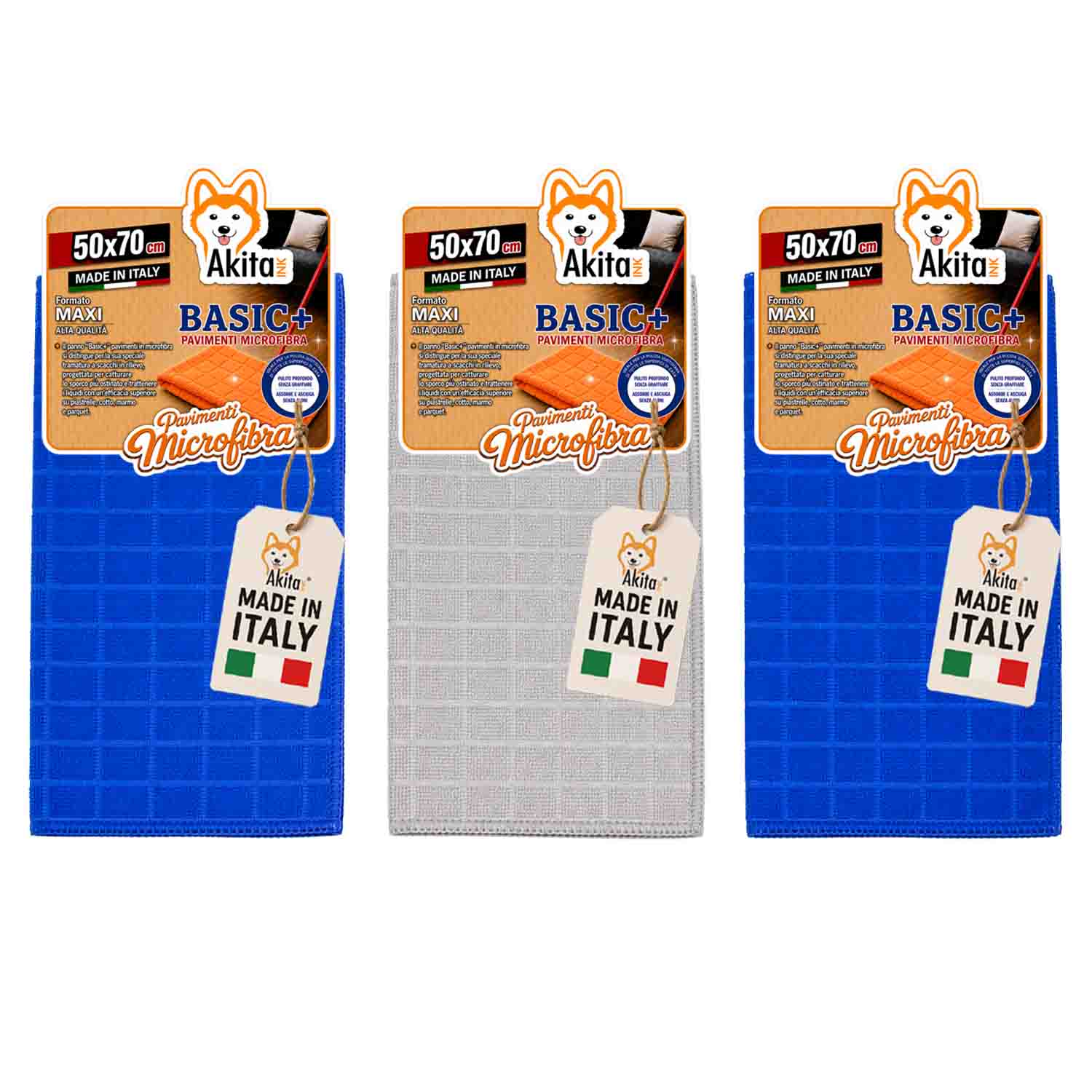 Akitaink 3 panni pavimenti microfibra basic+ 50x70 cm