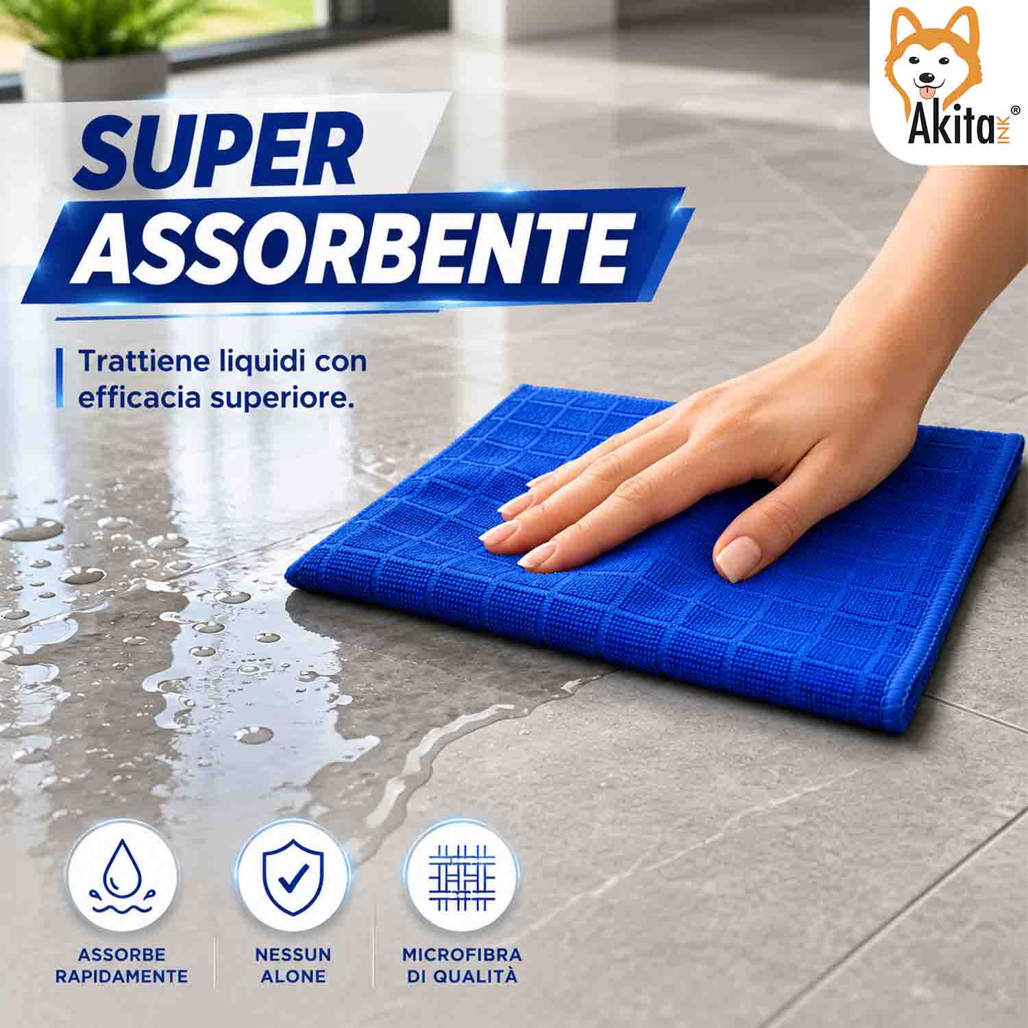 Akitaink 3 Panni Pavimenti Microfibra Basic+ 50x70 cm foto 4