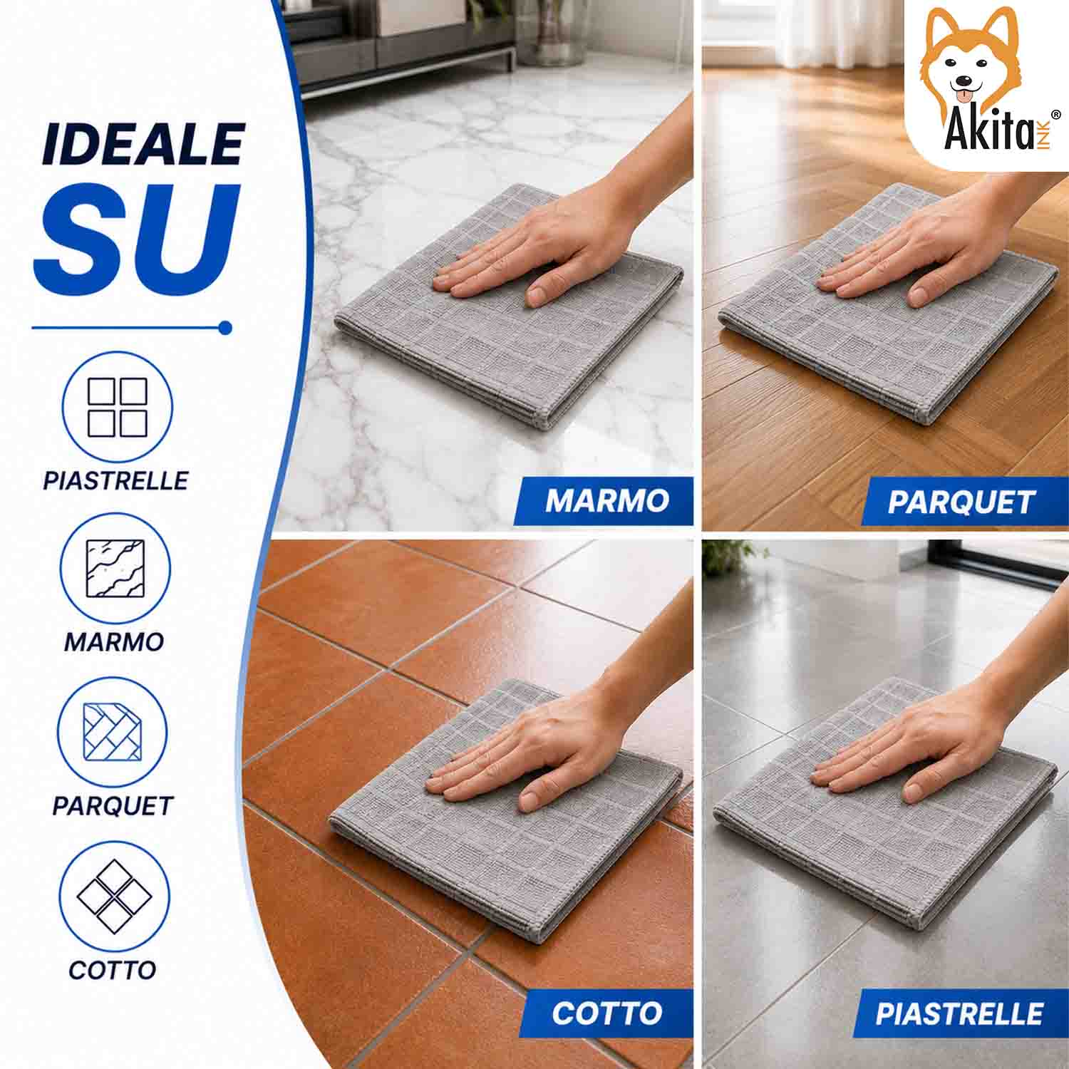 Akitaink 3 Panni Pavimenti Microfibra Basic+ 50x70 cm foto 5